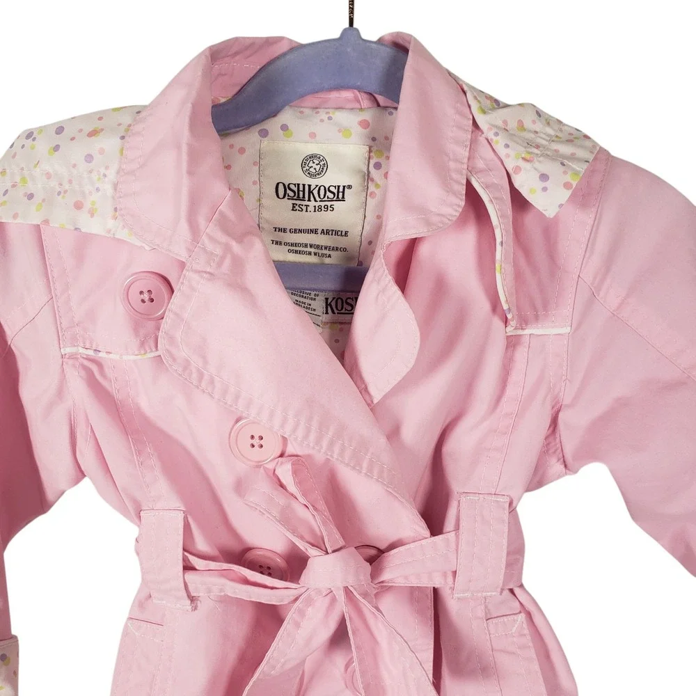 Vintage OshKosh Baby Girls Pink Trench Coat Floral‎ Embroidered Jacket 18 mths
